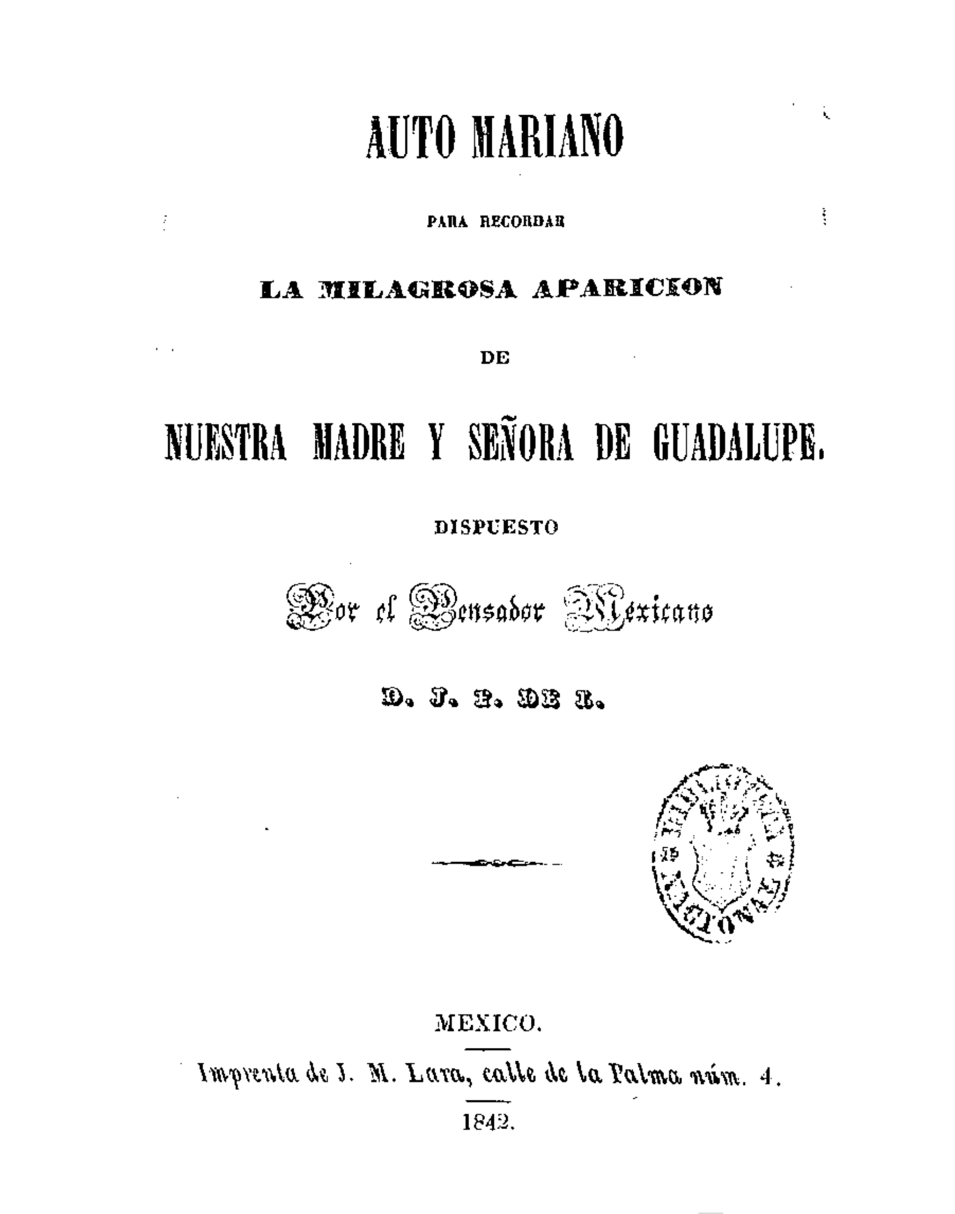 Auto mariano para recordar la milagrosa aparición de Nuestra madre y señora de Guadalupe